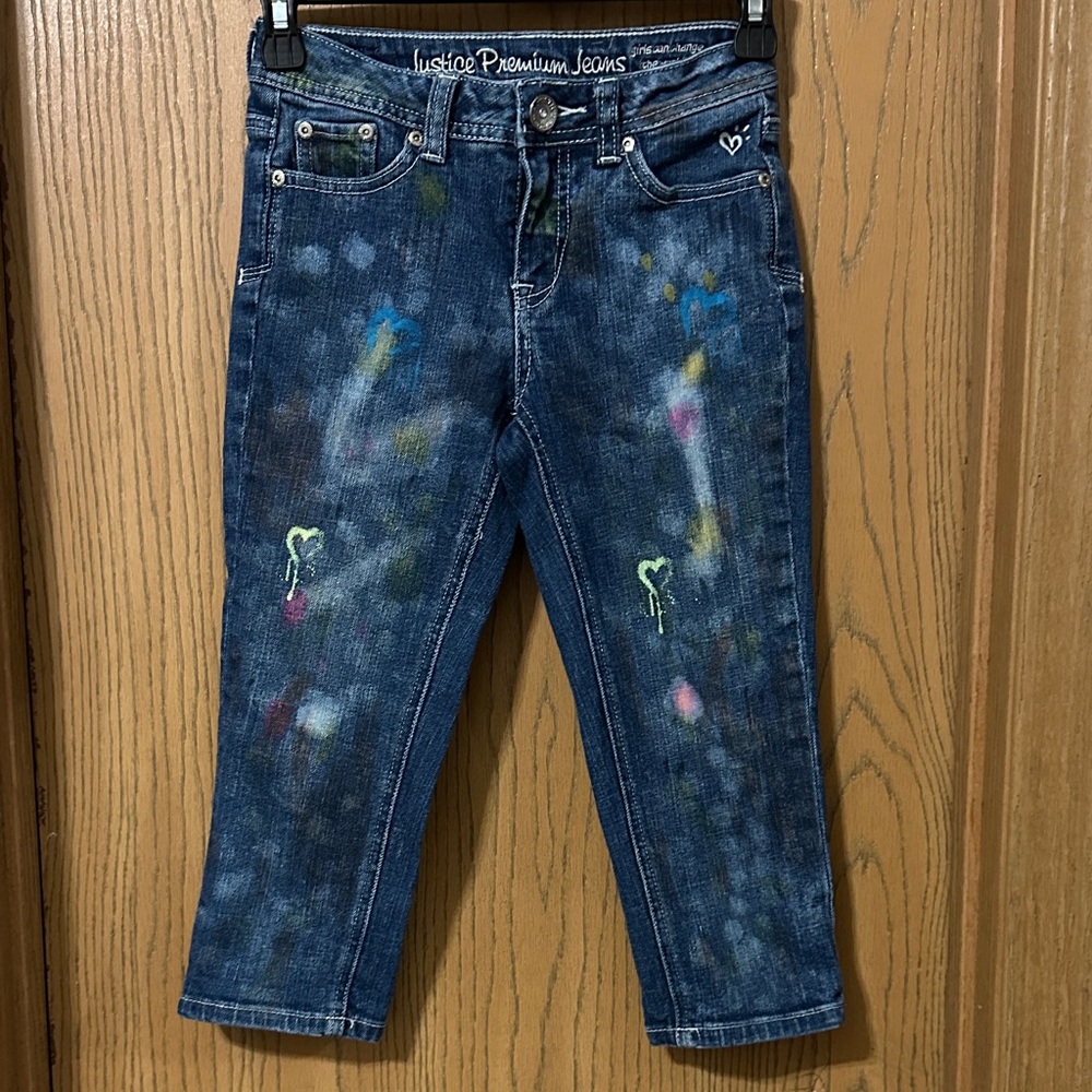 Justice Blue Jeans with Colorful Splatter